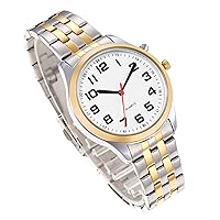 English Talking Watch for Man Speaks The Time, Date or Alarm time Suitable for Middle-Aged and Elderly People and Visually impaired People, Stainless Steel-Male Style, goldsilver
