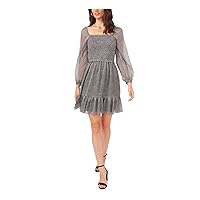 MSK Womens Black Smocked Ruffled Long Sleeve Square Neck Above The Knee Party Fit + Flare Dress Petites PM