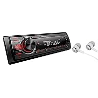 Pioneer MVH-S21BT Stereo Single DIN Bluetooth In-Dash USB MP3 Auxiliary AM/FM Android Smartphone Compatible Digital Media Car Stereo Receiver With Free ALPHASONIK Earbuds