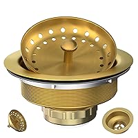 Kitchen Sink Drain Gold Sink Drain Strainer with Fixed Post 3-1/2 Inch Kitchen Drain Assembly with Strainer Basket and Drain Stopper for Standard Kitchen Sink Stainless Steel Brushed Gold