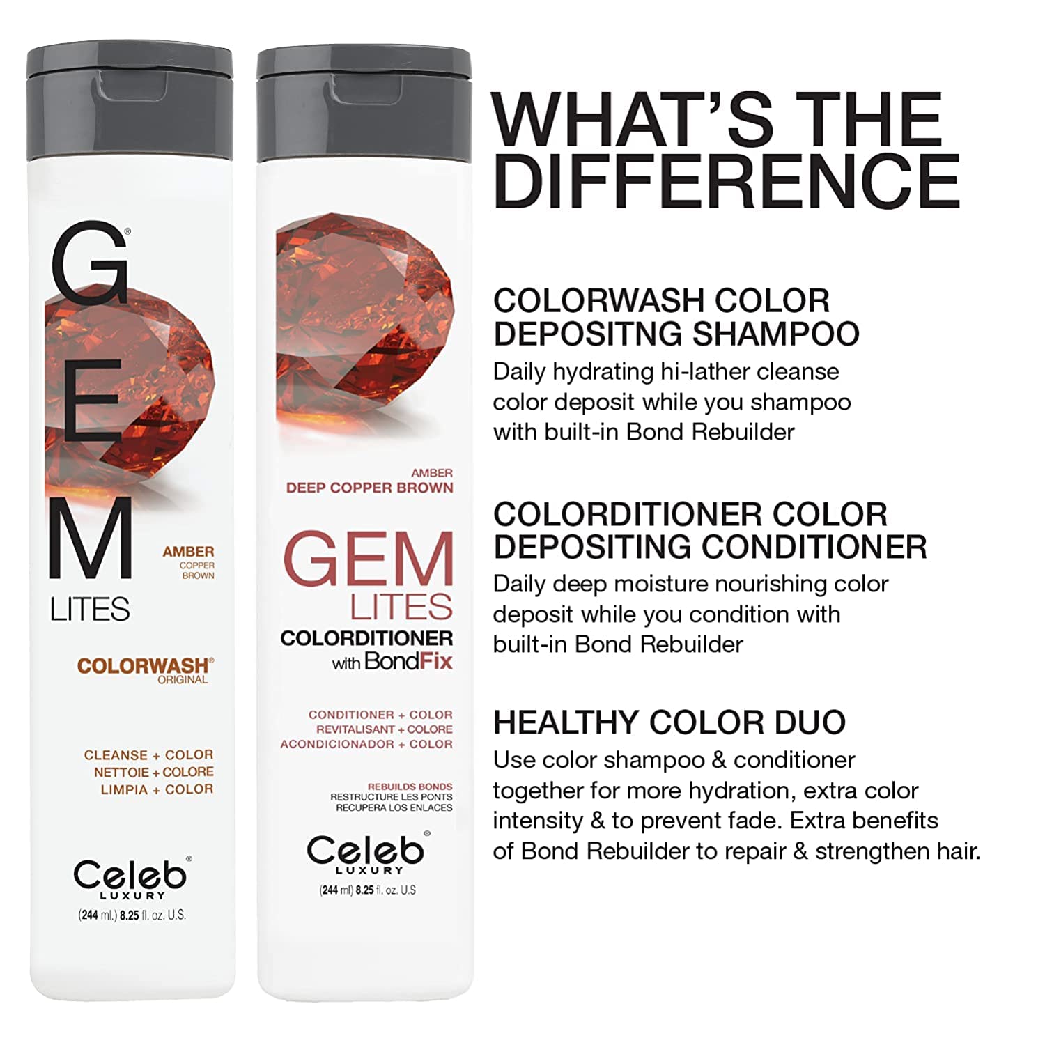 Celeb Luxury Gem Lites Colorditioner, Semi-Permanent Professional Hair Color Depositing Conditioner, Amber , 8.25 Fl Oz (Pack of 1)