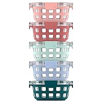 Ello Duraglass 3.4 Cup Round Meal Prep Sets 10Pc, 5 Pack Set- Glass Food Storage Container with Silicone Sleeve and Airtight BPA-Free Plastic Lids, Dishwasher, Microwave, and Freezer Safe, Melon