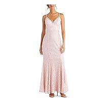 MORGAN & CO Womens Pink Lace Floral Spaghetti Strap V Neck Full-Length Formal Sheath Dress Juniors 9