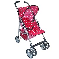 Baby Doll Stroller for Toddler Girls & Big Kids up to 8 Years Old | 28” Baby Stroller for Dolls, Toy Baby Stroller with Cute Pink Hearts Pattern, Storage Basket, Canopy, Handle Grips, Swivel Wheels