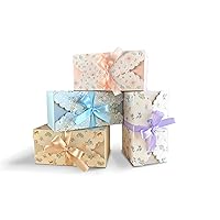 MintieJamie Gift Treat Boxes with Ribbons 24 Pack 4x4x8 inches, Vintage and Elegant Floral Printed Design for all Events and Occasions, Assorted Designs (Soft Neutral)