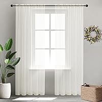 XTMYI 80 Inches Long Sheer Curtains for Living Room 2 Panels Set,Fit for 78 in Boho Bedroom Closet Door,Cream Ivory Off White