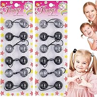 12 Pcs 25mm Hair Ties Hair Accessories for Girls Glitter Galactic Hair Ties with Balls Bubble Twinbead Ponytail Holders (Black)