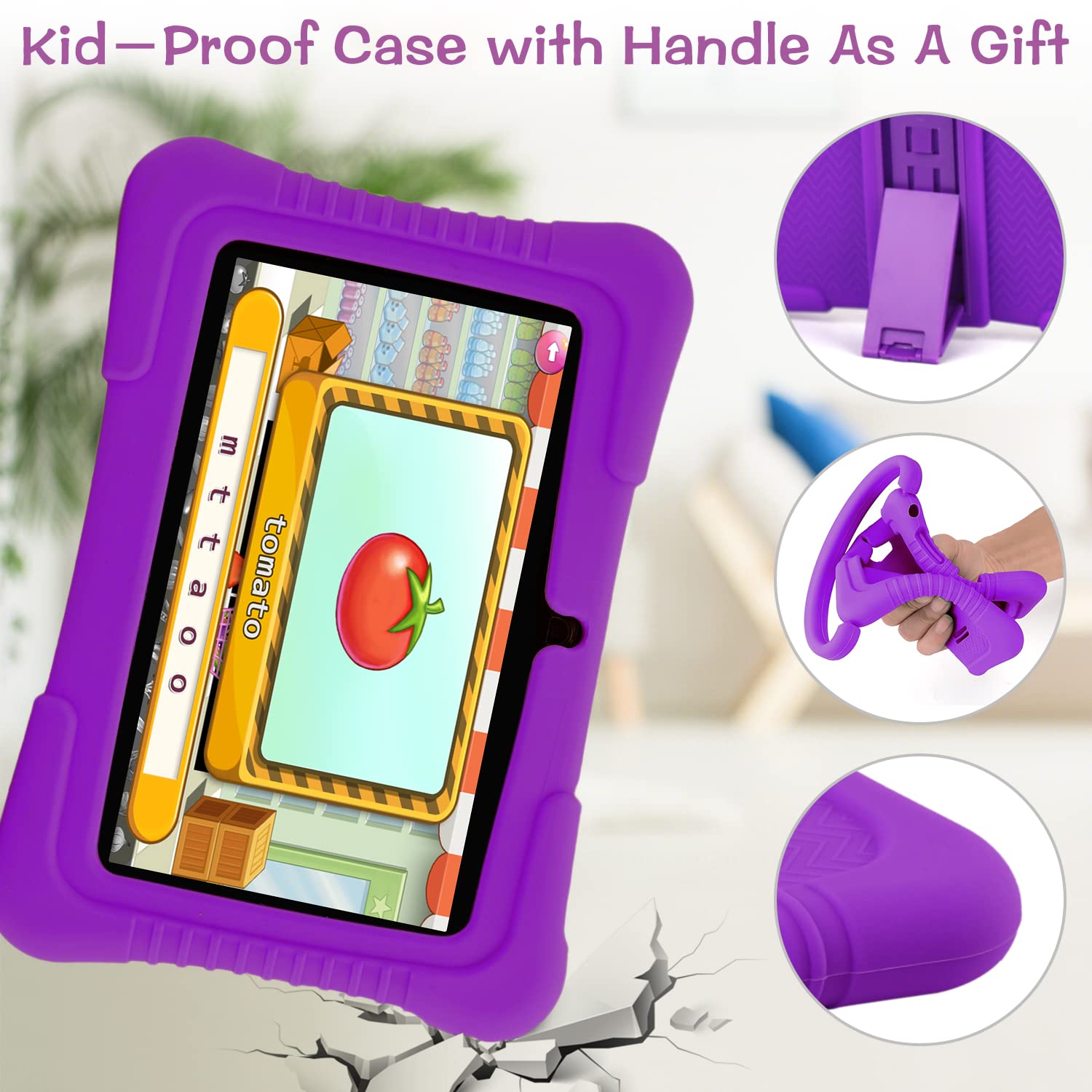 Veidoo Kids Tablet, 7 inch Android Tablet PC, 2GB RAM 32GB ROM, Safety Eye Protection Screen, WiFi, Dual Camera, Games, Parental Control APP, Tablet with Silicone Case(Purple)