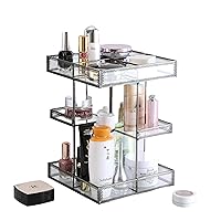 360 Degree Rotation Glass Makeup Organizer，Perfume Display Case and Cosmetic Storage ，Great for Bathroom, Dresser, Countertop (Retro)