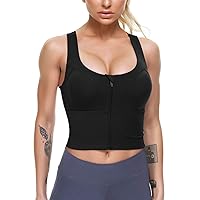 Women Zip Front Sports Bras Longline Fitness Crop Tops Tank Gym Yoga Workout Shirts