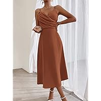 Dresses for Women Wrap Ruched Split Thigh Cami Dress (Color : Burnt Orange, Size : X-Small)