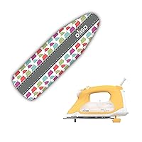 Oliso TG1600 Pro Plus 1800 Watt SmartIron with Auto Lift (Yellow) & OLISO Ironing Board Cover, durable 100% cotton lined with professional grade felt pad (Silhouette)