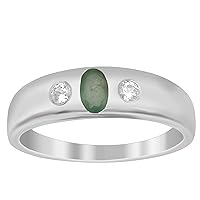 0.25 Ctw Oval Cut Emerald Gemstone Trio Stone 925 Sterling Silver Solid Band Ring