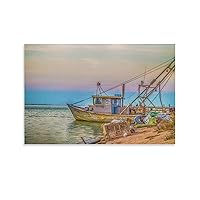 Posters Trawler Fishing Boat Wall Art Coastal Old Boat Wall Art Sport Fishing Boat Wall Art Canvas Art Poster Picture Modern Office Family Bedroom Living Room Decorative Gift Wall Decor 16x24inch(4