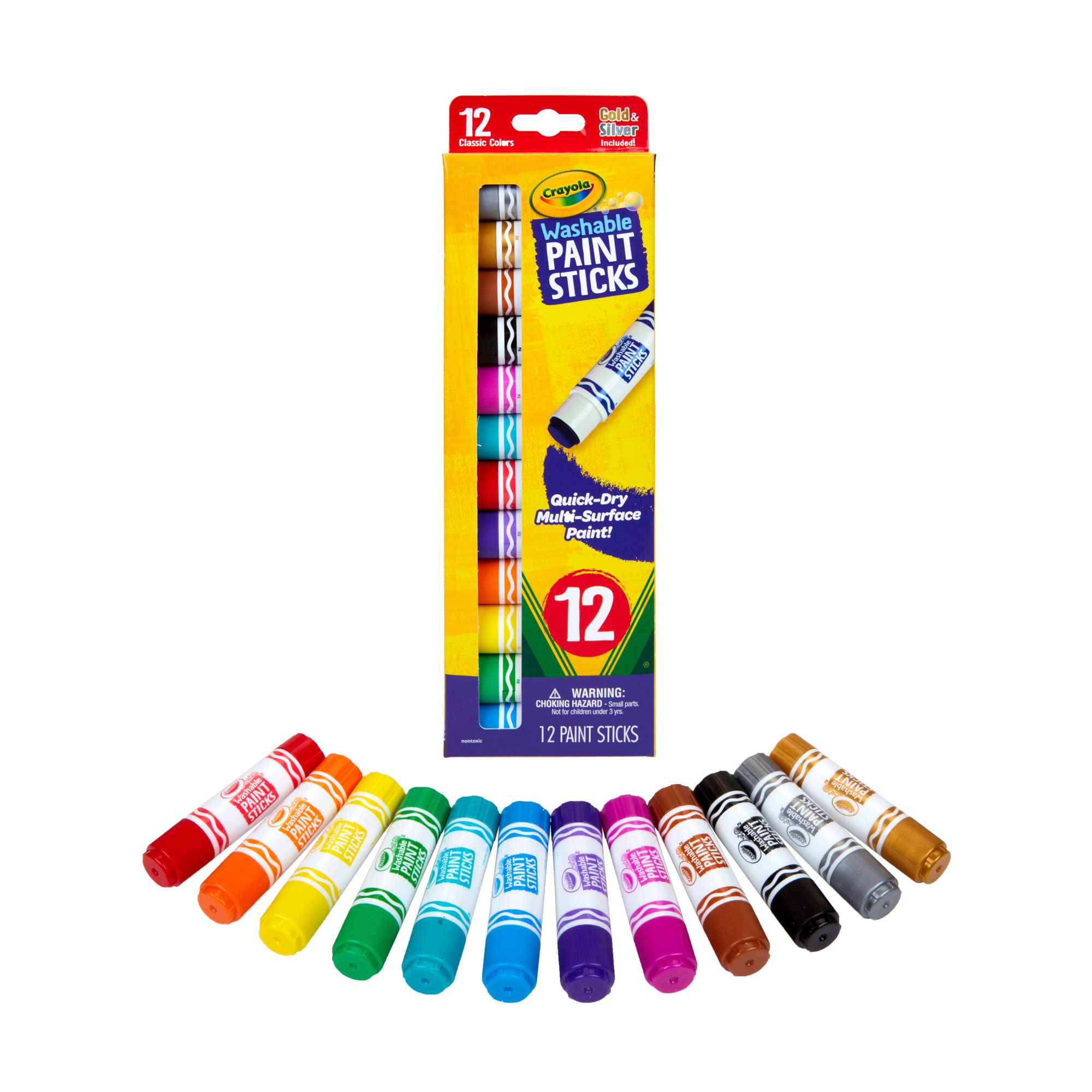 Crayola Quick Dry Paint Sticks, Assorted Colors, Washable Paint Set for Kids, 12 Count