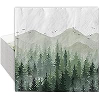 AnyDesign 80 Pack Green Misty Forest Paper Napkins Woodland Theme Disposable Luncheon Dinner Napkins Decorative Party Napkins for Home Kitchen Bathroom Holiday Party Supplies, 6.5 x 6.5 Inch