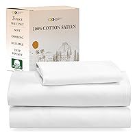California Design Den Soft 100% Cotton Sheets Twin Size Bed Sheet Set with Deep Pockets, 3 Pc Twin Sheets with Sateen Weave for Dorm Rooms, Cooling Sheets (White)