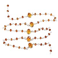 Citrine Alternate Faceted Rondelle Gemstone Beaded Rosary Chain by Foot For Jewelry Making - Silver Handmade Beaded Chain Connectors - Wire Wrapped Bead Chain Necklaces