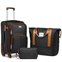 LARVENDER Softside Luggage Sets 3 Piece, Expandable Carry on Luggage 22x14x9 Airline Approved with TSA Lock Spinner Wheels, Lightweight Rolling Suitcase for Men and Women, Black