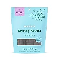 Bocce’s Bakery Dailies Brushy Sticks to Support Oral Health & Fresh Breath, Wheat-Free Dental Bars for Dogs, Made with Real Ingredients, Baked in the USA, All-Natural Coconut & Mint Recipe, Small Dogs