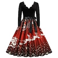 Christmas Dress for Women 2023, 1950s Vintage Sexy Xmas Christmas Print Plus Size Prom Dresses