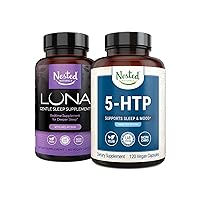 Nested Naturals Luna Sleep Supplement (60 Vegan Capsules) & 5-HTP 100mg (120 Vegan Capsules) for Improved Sleep, Relaxation & Mood