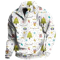 Christmas Sweatshirts for Men Casual Long Sleeve Half Zip Pullover Ugly Holiday Pullover Lapel Collar Sweatshirts