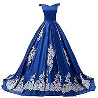 YINGJIABride Satin and Lace Dance Prom Homecoming Dress Quinceanera Party Dress with Cap Sleeve