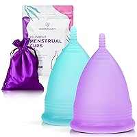 EcoBlossom Reusable Menstrual Cup Set - The Most Reliable Medical Grade Silicone Period Cups - Comfortably use for 12 Hours (2 Large Cups)