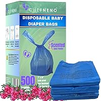 Baby Diaper Bag Disposable (500 Count, Blue) Fresh Baby Powder Scent Easy Tie Handles Scented Diaper Sacks Disposable Dog Poop Bags Cat Litter Clump & Poop Bags Sanitary Pads Disposal Bags (500 Bags)