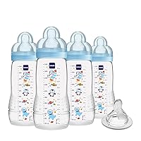Easy Active Baby Bottle with Bonus Nipple, Fast Flow Skinsoft Silicone Nipple with Wide Neck Ergonomic Design, Easy to Hold, BPA-Free Baby Bottles with Leak-Proof Caps for 4 Plus Months Baby, Boy