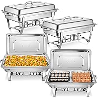 4 Pcs Chafing Dish Buffet Set 9.5 Qt Stainless Steel Chafers and Buffet Warmer Set Catering Food Warmers with 2 Full Size 2 Half Size Food Pan Water Pan Fuel Holder and Lid for Parties Buffets Banquet