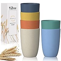 Wheat Straw Cups 6 PCS Good Alternative to Plastic Reusable Cups 12 oz Unbreakable Drinking Cup Reusable Dishwasher Safe Water Plastic Glasses with 6 Colors
