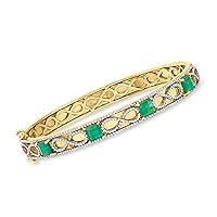 Ross-Simons 3.00 ct. t.w. Emerald and 1.20 ct. t.w. White Zircon Infinity Symbol Bangle Bracelet in 18kt Gold Over Sterling