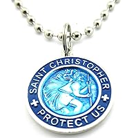 St. Christopher Surf Medal Necklace Pendant, Protector of Travel rb-bb Royal Blue-Baby Blue Small