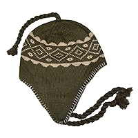 Men's Peruvian Helmet Style Earflap Strings Beanie Knit Hat