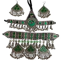 Afghan Nomade Stunning handmade Green color Stunning Silver Necklace Sets from Pakistan