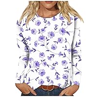 Womens Fall Tops, Women's Fashion Casual Long Sleeve Print Round Neck Pullover Top Blouse