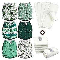 Mama Koala 2.0 Baby Cloth Diapers with 6 Inserts Bundle(Sage Green), with 6pcs 5-Layer Bamboo(No Microfiber) Inserts