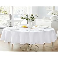 Newbridge Fabric Oval Tablecloth, 60 x 84 Inch, Spring Provence Lattice Cutwork Solid Color Textured, Water and Stain Resistant Easy Care Fabric Table Cloth, White