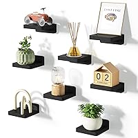 SRIWATANA Small Floating Shelves Wall Mounted, 4 Inch Wood Shelf for Decoration and Storage Set of 8, Mini Display Shelf for Bedroom, Bathroom, Kitchen, Office (Black)