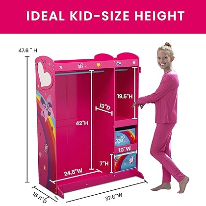 JoJo Siwa Dress and Play Boutique by Delta Children - Pretend Play Costume Storage Wardrobe for Kids with Mirror & Shelves