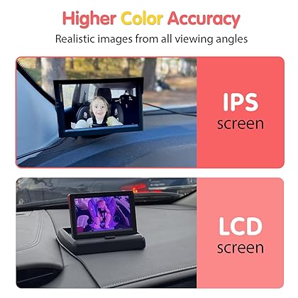 Luckview BM1 Baby Car Camera, 5'' 1080P Mirror Monitor with IR Night Vision, 3X Zoom in Closer, Full Crystal Clear View for Back Seat Rear Facing, 5 Mins Easy Installation