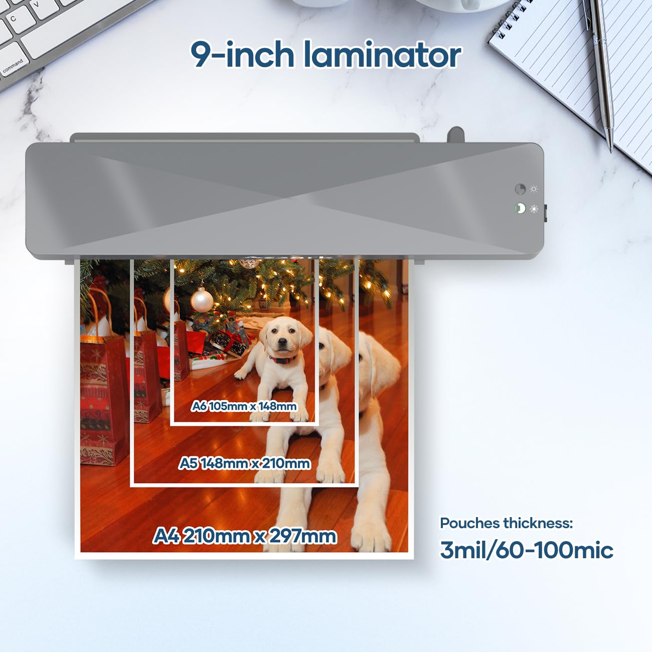 Assark Laminator, A4 Laminator Machine, 9 Inch Thermal Laminator, Personal Laminator Teachers, Hot & Cold Laminator with Laminating Sheets 9 PCS for Home Office School Use