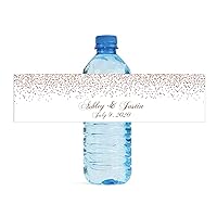 Rose Gold Confetti Falling on White Background Water Bottle Labels Great for Wedding Birthday Engagement Party