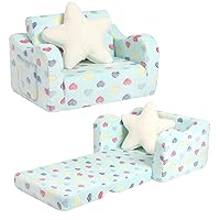 Toddler Couch, 2-in-1 Toddler Soft Couch Fold Out with Star Pillow, Convertible Sofa to Lounger for Girls and Boys, 1-Seat