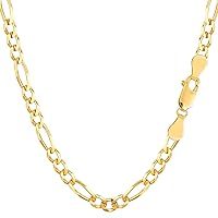 14k Yellow Solid Gold Figaro Chain Necklace, 3.6mm