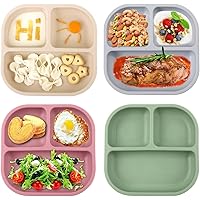Powerful Suction Plates for Baby and Toddler,Baby Divided Plate,Christmas Plates,Non-Slip,BPA Free,Microwave & Dishwasher Safe,4 Pack Unbreakable Feeding Set
