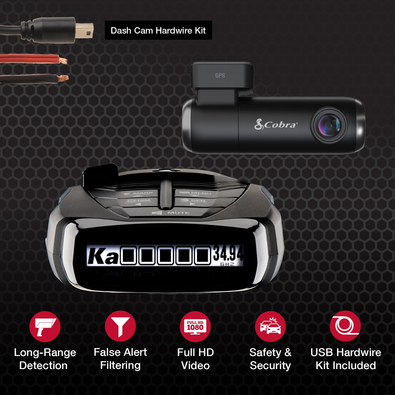 Cobra RAD 480i Laser Radar Detector & SC100 Smart Dash Cam + 2.5A Micro USB Hardwire Kit for Dash Cams: Long Range Front and Rear Detection, DSP, Full HD 1080P Resolution, Built-in WiFi & GPS