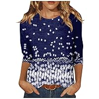 Women's Fashion Casual 3/4 Sleeve Day Printing Round Neck Top Women Tops Trendy